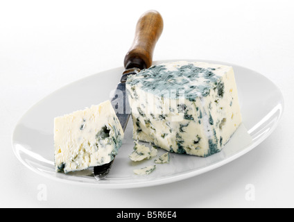 Danish Blue Cheese on a white plate. Stock Photo