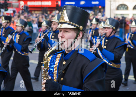 Member of a High School Marching Band performing at the London New Year's Day Parade 2007 Stock Photo