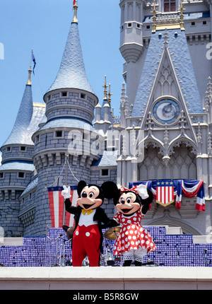 The famous Mickey and Minnie Mouse at Cinderella's Castle Stock Photo