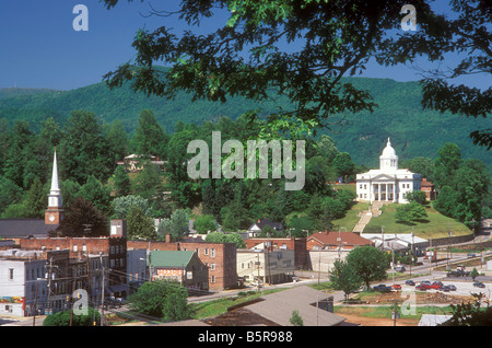 View over downtown Sylva, in the mountains of western North Carolina, showing its old county courthouse Stock Photo