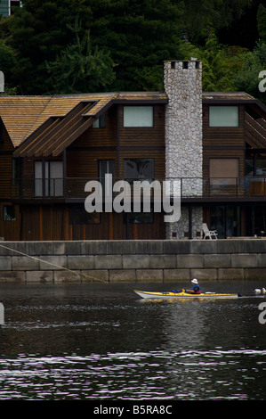 Kayaker in Bamfield, Vancouver Island BC Canada Stock Photo