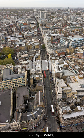 Aerial view of Oxford Street London from Tottenham Court Road stretching up to Marble Arch Stock Photo