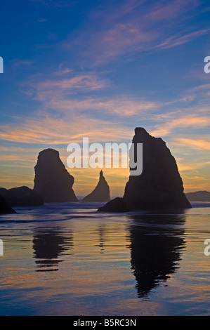 Sea stacks on Bandon beach at sunset Oregon coast Stock Photo