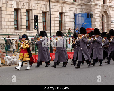 Grenadier Guardsmen band play ww1 songs as they march in the London Remembrance parade on Nov 11th Stock Photo