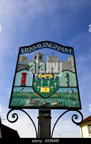 The coloured decorative sign for the village of Framlingham in Suffolk Stock Photo