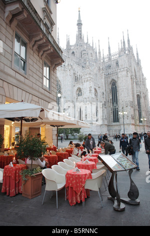 Restaurant outdoors near Duomo Square, Milan, Italy Stock Photo