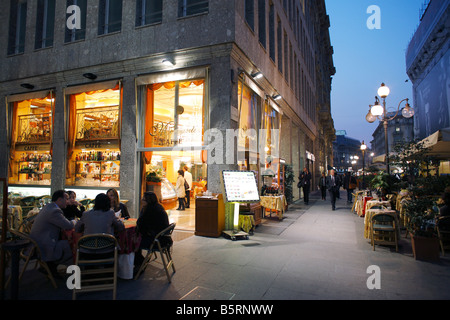 Restaurant outdoors near Duomo Square, Milan, Italy Stock Photo