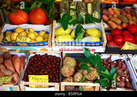 Fruit and vegetables for sale on a market stall Rome Italy Stock Photo