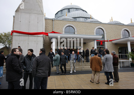Merkez Mosque in Duisburg-Marxloh. Biggest mosque in Germany. Friday prayer Stock Photo