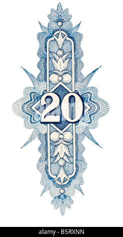 Detail of Number 20 from Hungarian 20 Pengo banknote of 1941 Stock Photo