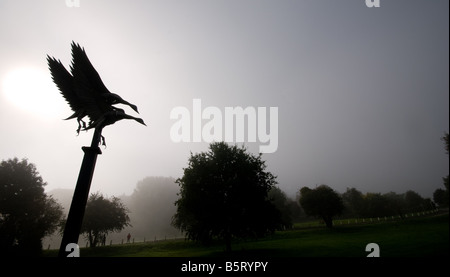 Metal sculpture of Mallards in flight by Walenty Pytel in Ross On Wye Herefordshire England Stock Photo