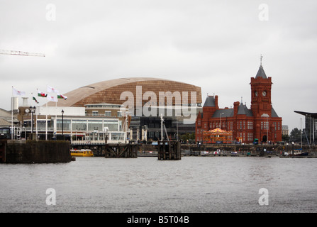 Cardiff Bay, South Wales, U.K., showing the Pierhead Building on the right Stock Photo