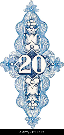 Detail of Number 20, from Hungarian 20 Pengo banknote of 1941 Stock Photo