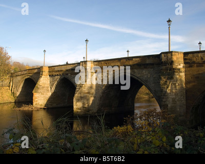 Medieval stone bridge over the river Tees at Yarm still used by main road traffic Stock Photo