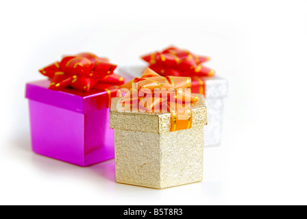Gift boxes on white background Stock Photo