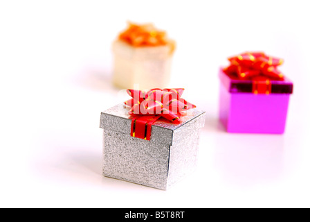 Gift boxes on white background Stock Photo