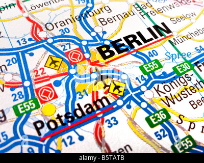 Close up of a road map of Berlin Stock Photo