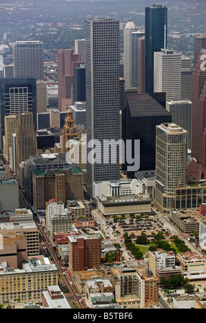 Aerial view of skyline downtown Houston building city, at buffalo bayou ...