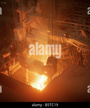 British Steel Electric Arc Furnace Pouring Steel into Ladle, Templeborough Melting Shop Rotherham England Stock Photo