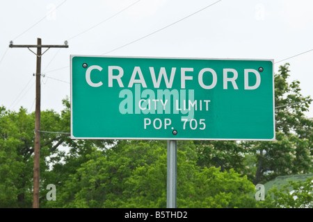 Texas Crawford location of President George W Bush ranch city limit sign Stock Photo