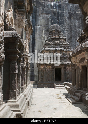 Kailasanatha Temple carved from basalt monolith Ellora Caves India Pavilion Stock Photo