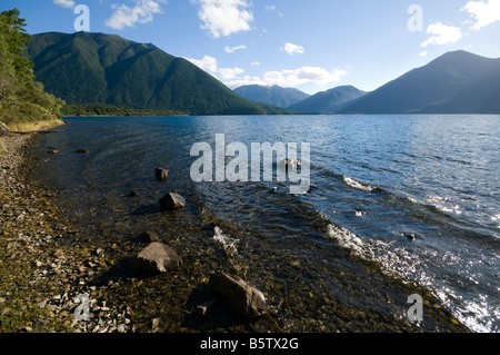 Lake Rotoroa from the Sabine Hut, Nelson Lakes National Park, South Island, New Zealand Stock Photo