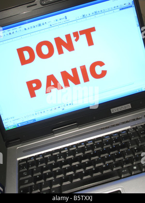 Computer says Don't panic. Stock Photo