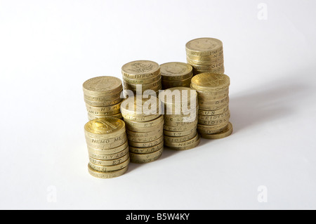 Small collection of UK pound coins stacked up Stock Photo