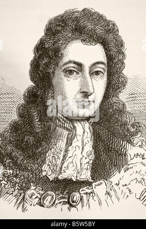 Portrait of King William III of England; Black and White Illustration ...