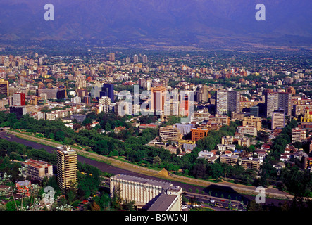 view from above, overview, downtown, Mapocho River, Rio Mapocho, Santiago, Santiago Province, Chile, South America Stock Photo