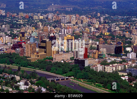 view from above, overview, downtown, Mapocho River, Rio Mapocho, Santiago, Santiago Province, Chile, South America Stock Photo