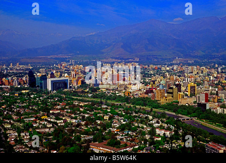 view from above, overview, downtown, Mapocho River, Rio Mapocho, Santiago, Santiago Province, Chile, South America Stock Photo