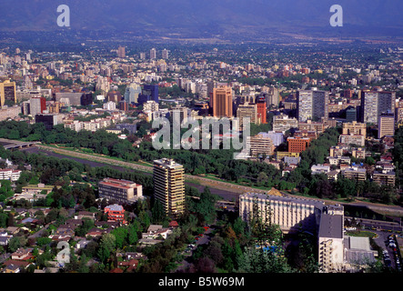 view from above, overview, downtown, Mapocho River, Rio Mapocho, Santiago, Santiago Province, Chile, South America Stock Photo