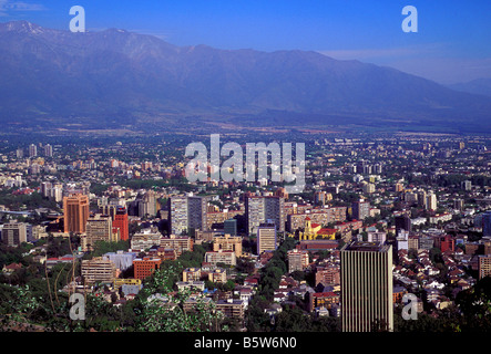 view from above, overview, downtown, Andes Mountains, Santiago, Santiago Province, Chile, South America Stock Photo