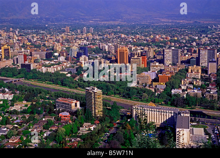 view from above, overview, downtown, Mapocho River, Rio Mapocho, Santiago, Santiago Province, Chile, South America Stock Photo