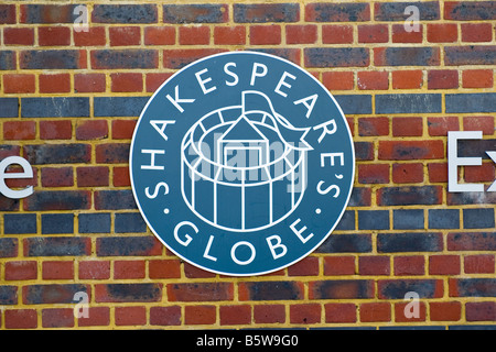 London ,  South Bank or Southbank , The Shakespeare's Globe Theatre wall sign and logo Stock Photo