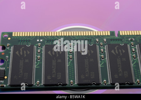 Computer circuit board showing chips up close Stock Photo