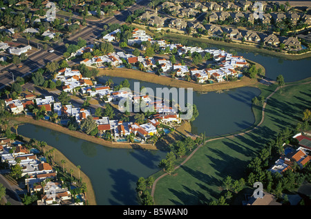 An aerial view of a residential area in the Scottsdale area of Phoenix, Arizona. Stock Photo