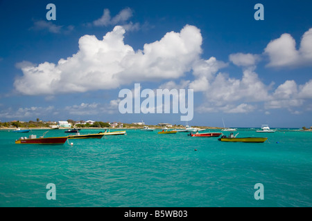 Boats in Island Harbour on the caribbean island of Anguilla in the British West Indies Stock Photo