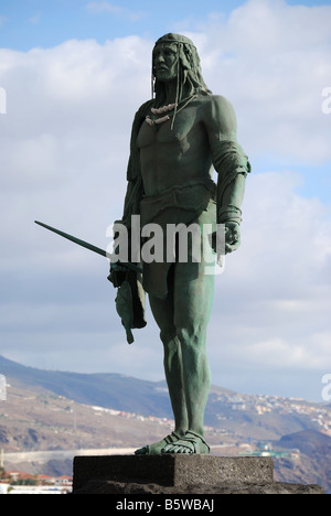 Guanche statue on waterfront, Plaza de La Patrona de Canarias, Candelaria, Santa Cruz de Tenerife, Tenerife, Canary Islands Stock Photo