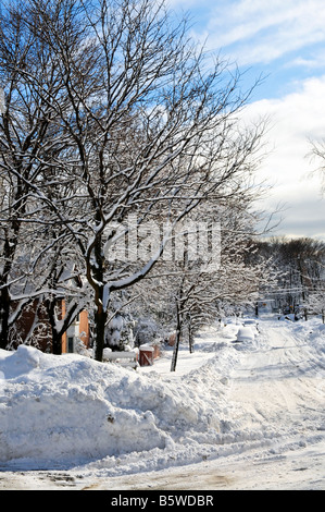 Winter street with lots of snow in Toronto Stock Photo