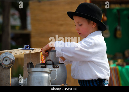 Young boy in Canarian costume, Plaza Constitucion, La Orotava, Tenerife, Canary Islands, Spain Stock Photo