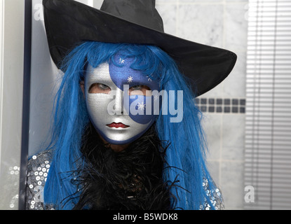 Witch With Blue Hair Halloween Party London UK Europe Stock Photo