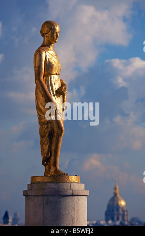 Statue at Place du Trocadéro with Eglise du Dome at Invalides in the background Paris France Stock Photo