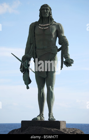 Guanche statue on waterfront, Plaza de La Patrona de Canarias, Candelaria, Santa Cruz de Tenerife, Tenerife, Canary Islands Stock Photo