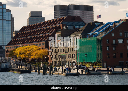 Long Wharf on Boston Waterfront, viewed from Boston Harbor, USA Stock Photo