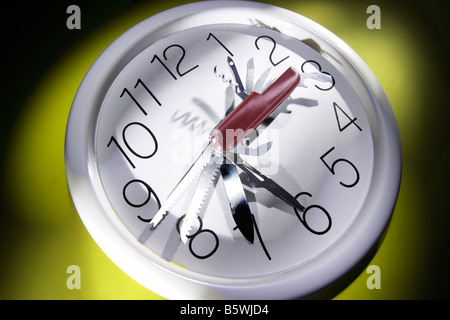 Multi-Purpose Tool on Wall Clock Stock Photo