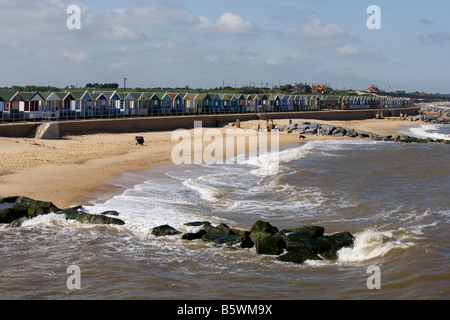 Southwold North Sea beach Beach Huts beach cottages Suffolk Stock Photo