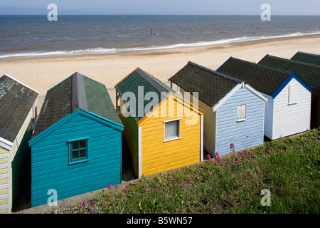 Southwold North Sea beach beach cottages Beach Huts Suffolk UK Stock Photo