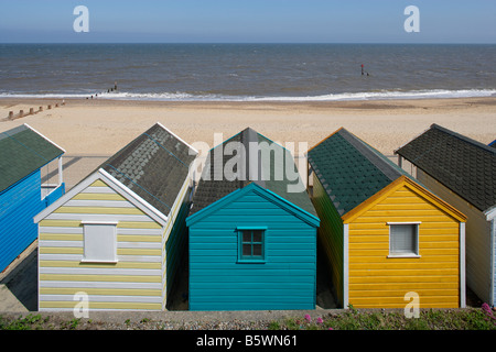 Southwold North Sea beach beach cottages Beach Huts Suffolk UK Stock Photo